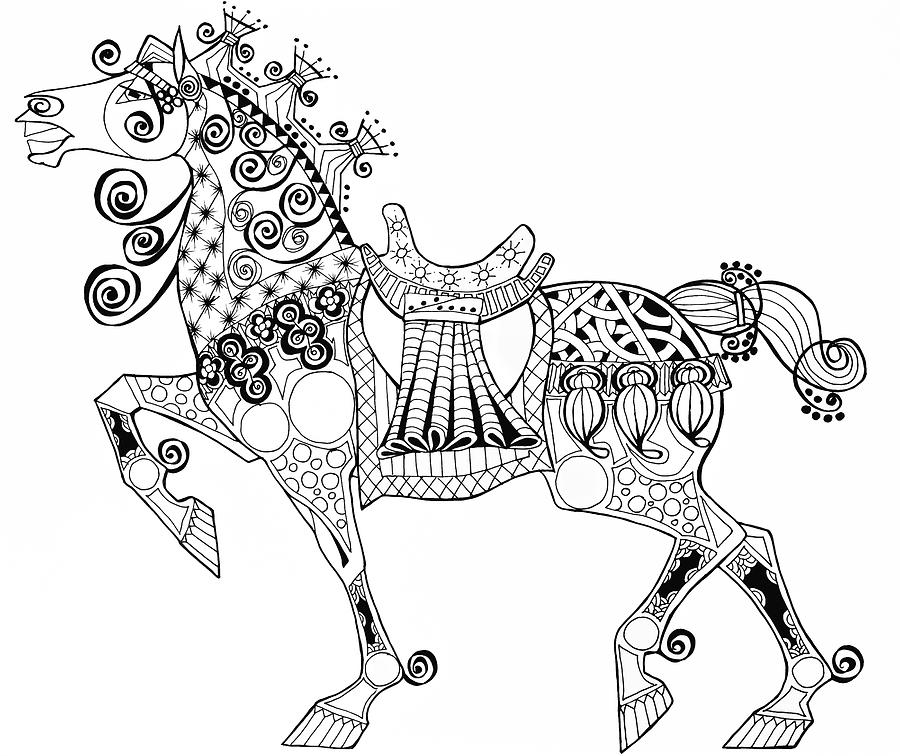 The Kings Horse - Zentangle Drawing by Jani Freimann