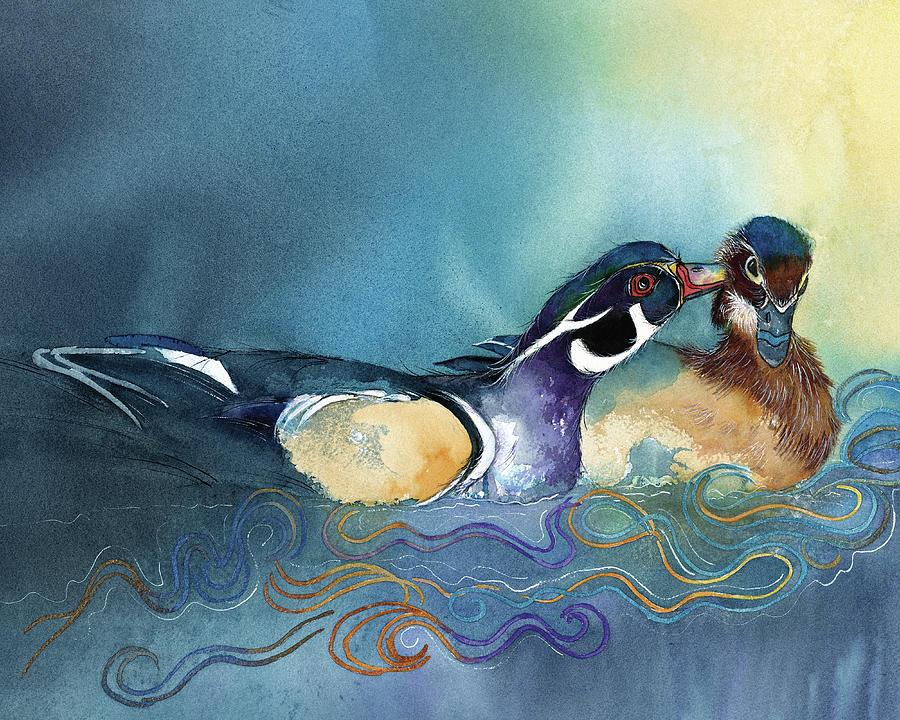 Wood Ducks Painting - The Kiss - artist cropped by Cherie Nowlin McBride - Duckie