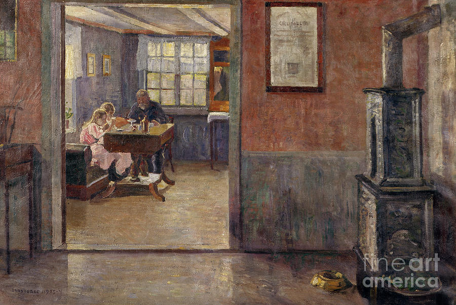The kitchen in Smestad, 1903-04 Painting by O Vaering by Lars Jorde