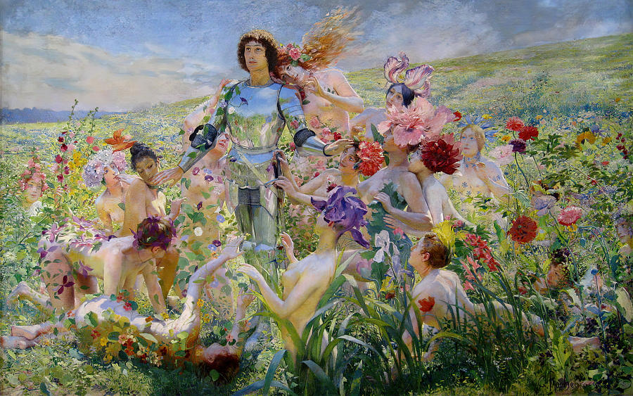 Flower Painting - The Knight of the Flowers by Georges Rochegrosse