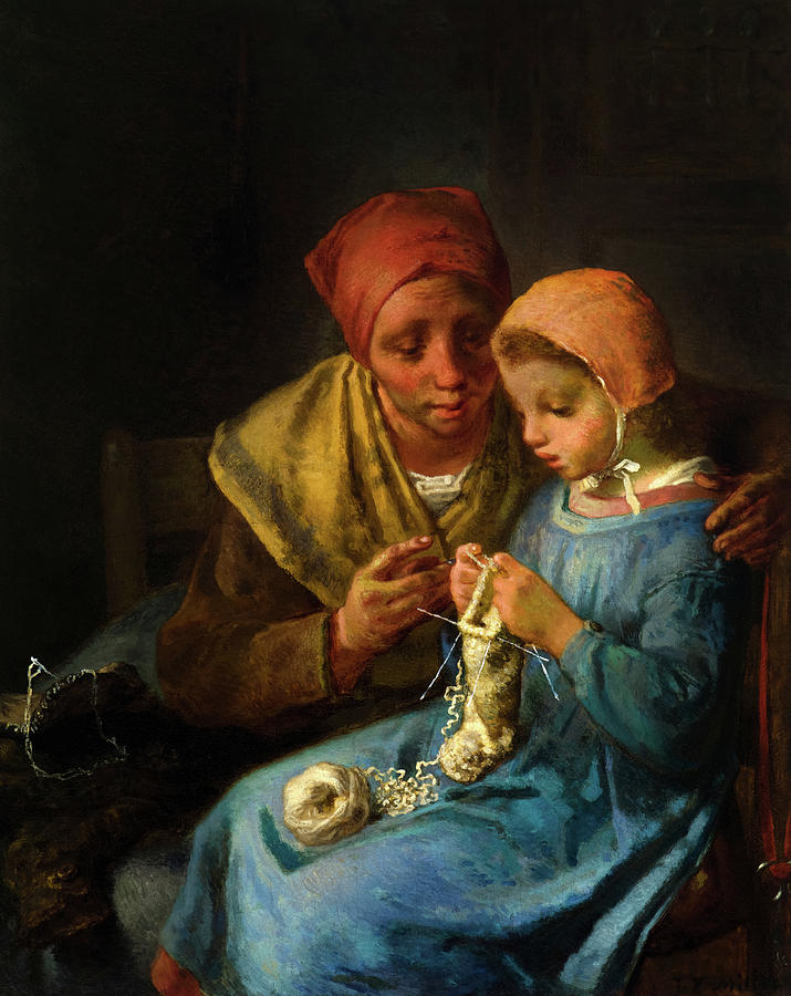 Jean Francois Millet Painting - The Knitting Lesson, 1869 by Jean-Francois Millet