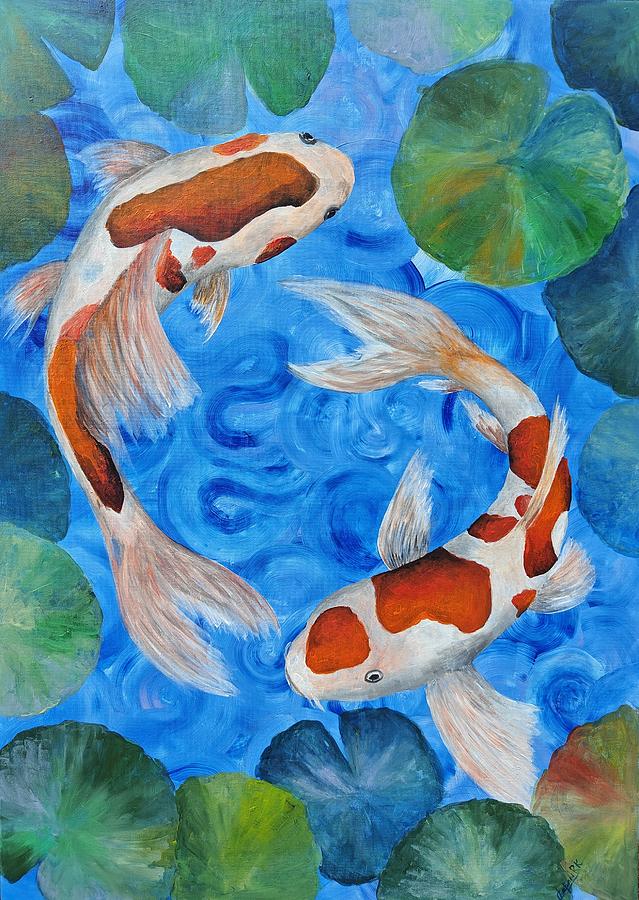 Fish Painting - The Koi Fish Pond  by Chapani Kandanaarachchi