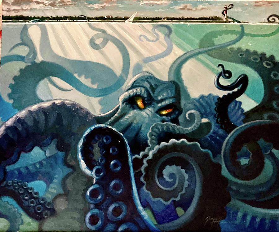 Octopus Painting - The Kraken of Barnegat Light by Gregg Hinlicky