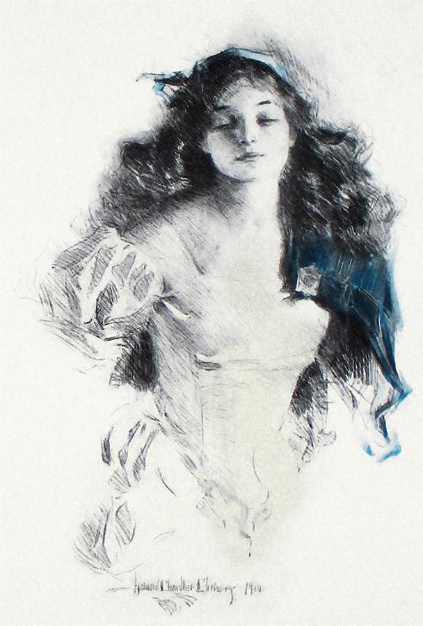 The Lady of the Lake Drawing Illustration Howard Chandler Christy 1910 Drawing by Howard Chandler Christy