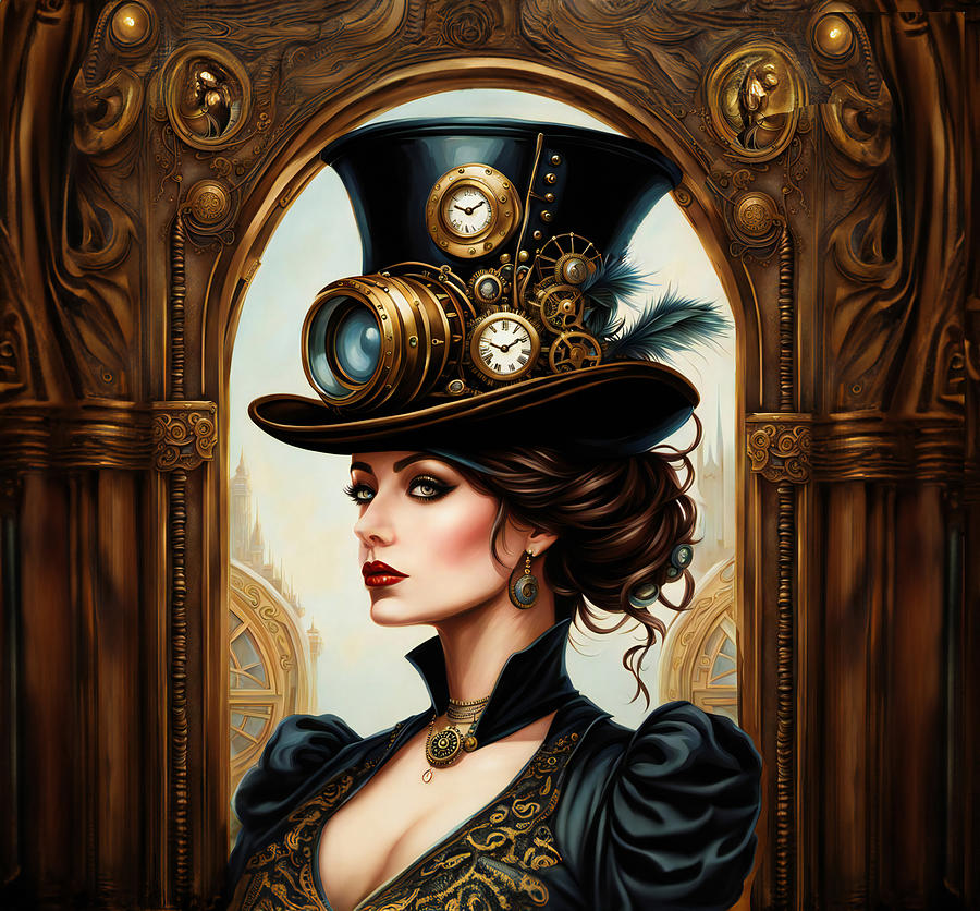 The Lady with the Clockwork Hat Digital Art by Steve Taylor