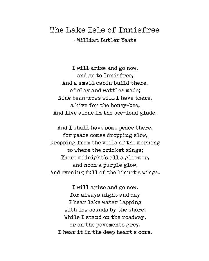 The Lake Isle of Innisfree - William Butler Yeats - Typewriter Print 2 - Literature Digital Art by Studio Grafiikka