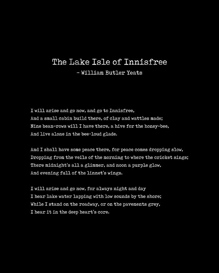 The Lake Isle of Innisfree - William Butler Yeats - Typewriter Print - Literature - Black Digital Art by Studio Grafiikka