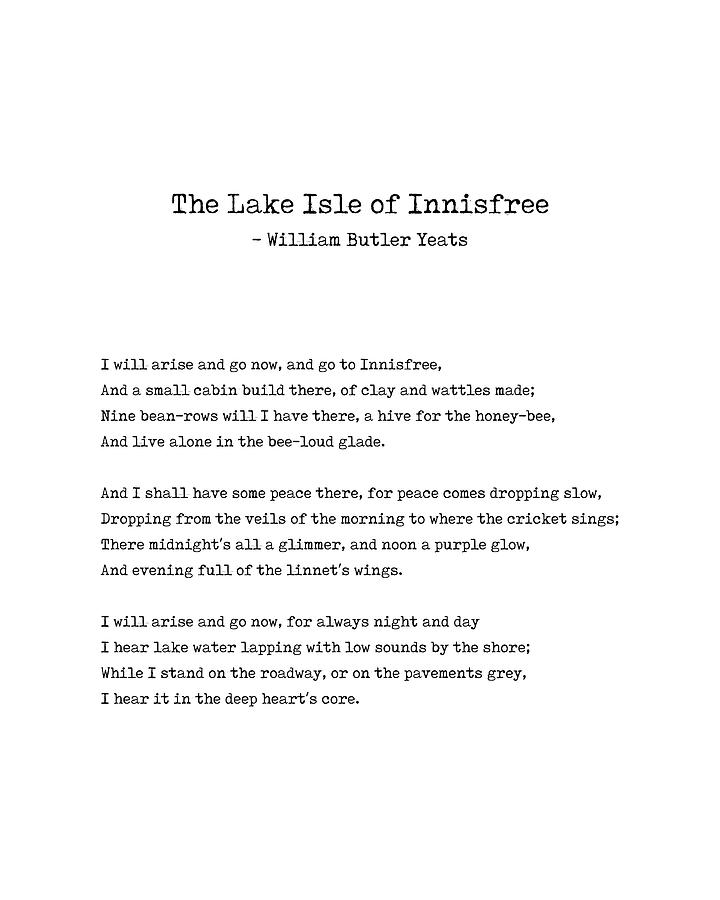 The Lake Isle of Innisfree - William Butler Yeats - Typewriter Print - Literature Digital Art by Studio Grafiikka