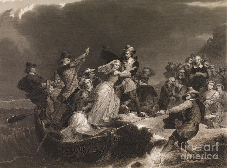 The Landing of the Pilgrims at Plymouth Rock, 1620 Drawing by Peter Ogden