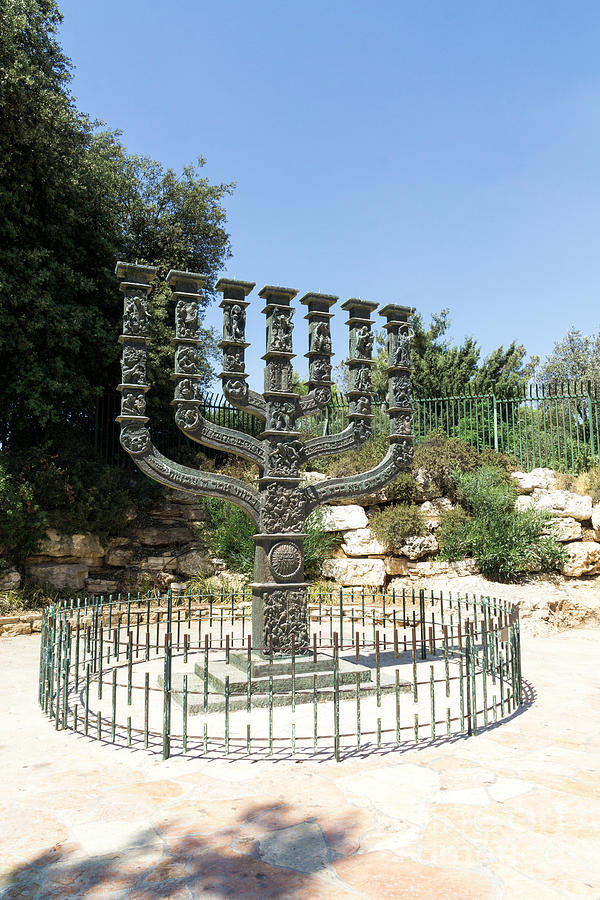 The large bronze relief Knesset Menorah across from the Knesset  Photograph by William Kuta