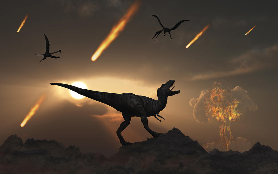 The last days of dinosaurs during the Cretaceous Period. Drawing by Stocktrek Images
