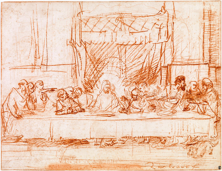The Last Supper after Leonardo da Vinci by Rembrandt Drawing by Rembrandt