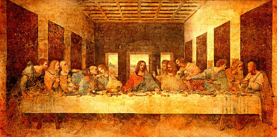 The Last Supper by Leonardo da Vinci blended on old paper Digital Art by Nicko Prints