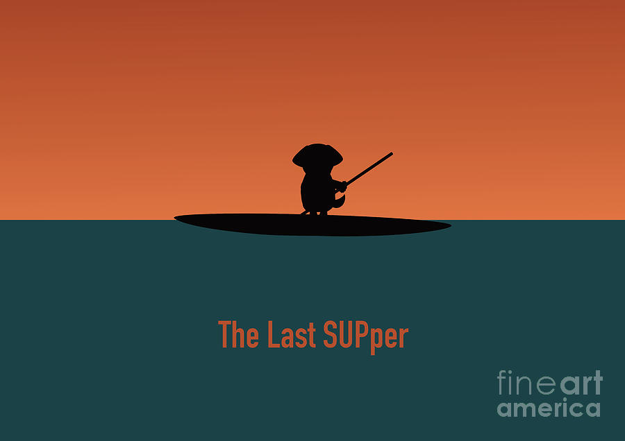 The Last SUPper - Shih Tzu on a Stand Up Paddleboard at Sunset Digital Art by Barefoot Bodeez Art