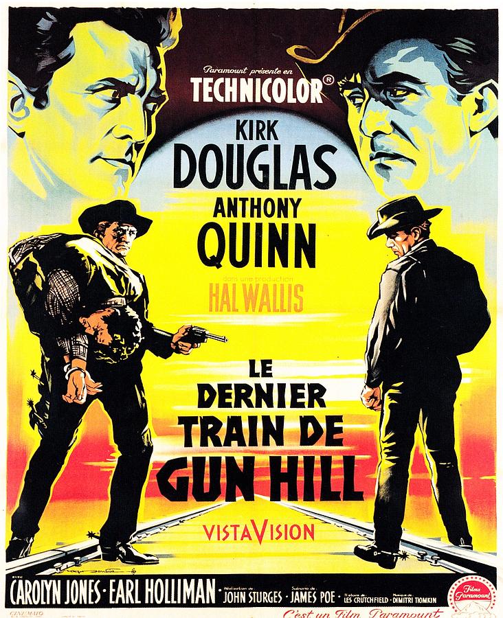 Kirk Douglas Mixed Media - The Last Train from Gun Hill -b, 1959 - art by Roger Soubie by Movie World Posters