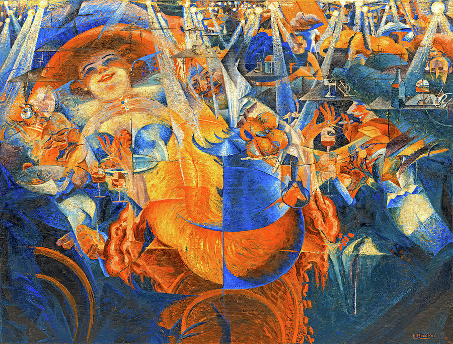 The Laugh by Umberto Boccioni - digital recreation in blue and orange Digital Art by Nicko Prints