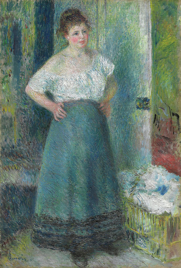 The Laundress. Pierre-Auguste Renoir, French, 1841-1919. Painting by Pierre Auguste Renoir -1841-1919-