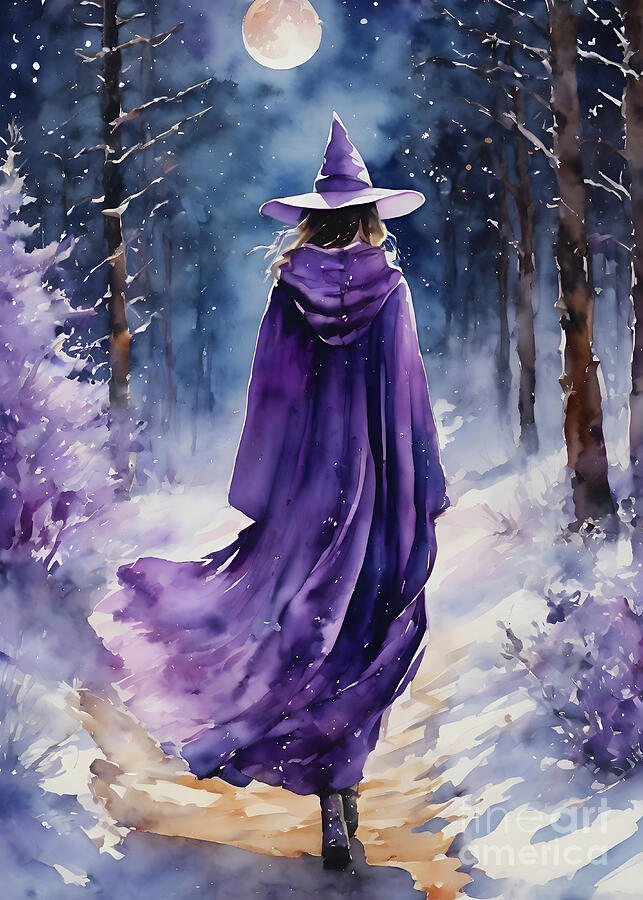 Fall Painting - The Lavender Witch in Winter by Lyra OBrien