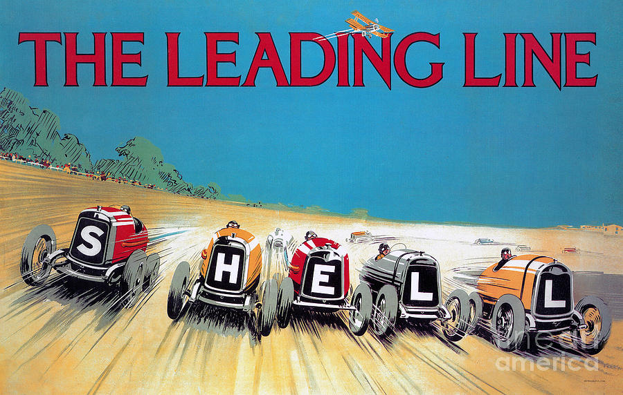 The Leading Line 1920s Shell poster featuring racing cars Painting by Retrographs