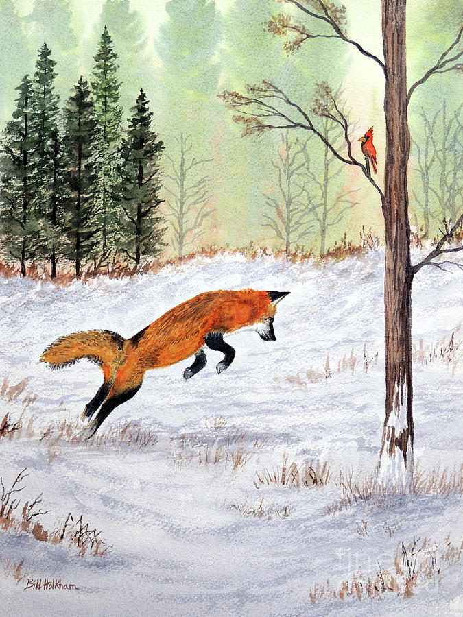 The Leaping Red Fox Painting by Bill Holkham