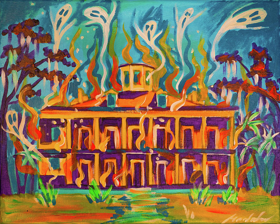 the leBeau house burns Painting by Mardi Claw