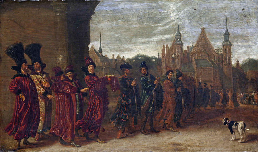 The Legation of the Czar of Muscovy on its way to the Meeting of the States-General in The Hague Painting by Attributed to Sybrand van Beest
