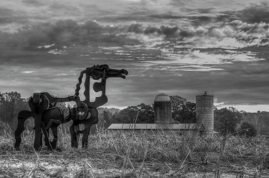 The Legend Lives On B W The Iron Horse Corn Field Sunrise Georgia Agricultural Farming Art Photograph by Reid Callaway