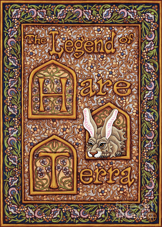 The Legend of Hare Terra. Illuminated Book Cover. Blue Painting by Amy E Fraser