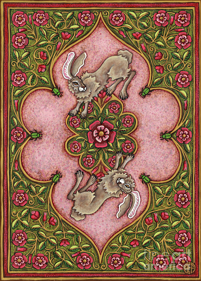 The Legend of Hare Terra. Illuminated Book Cover. Rose Painting by Amy E Fraser