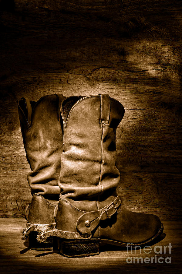 The Legendary Cowboy Boots - Sepia Photograph by Olivier Le Queinec
