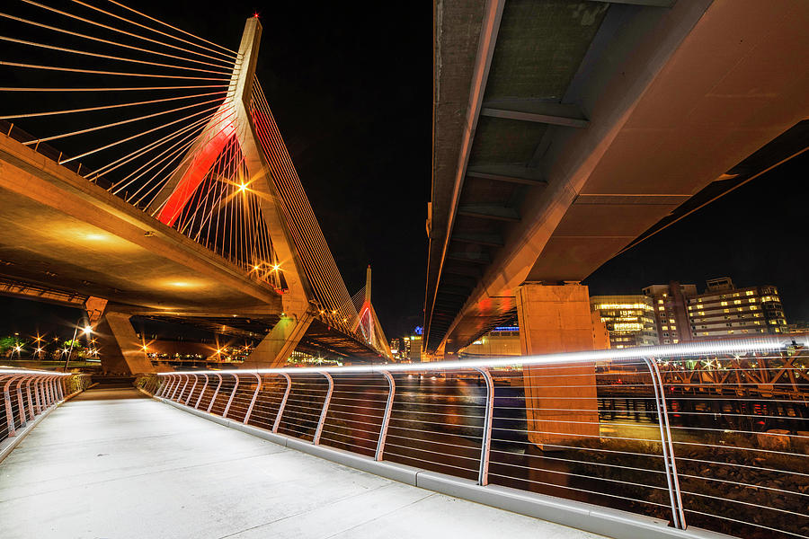 The Lenny Zakim Bridge Lit Up in Red Photograph by Toby McGuire