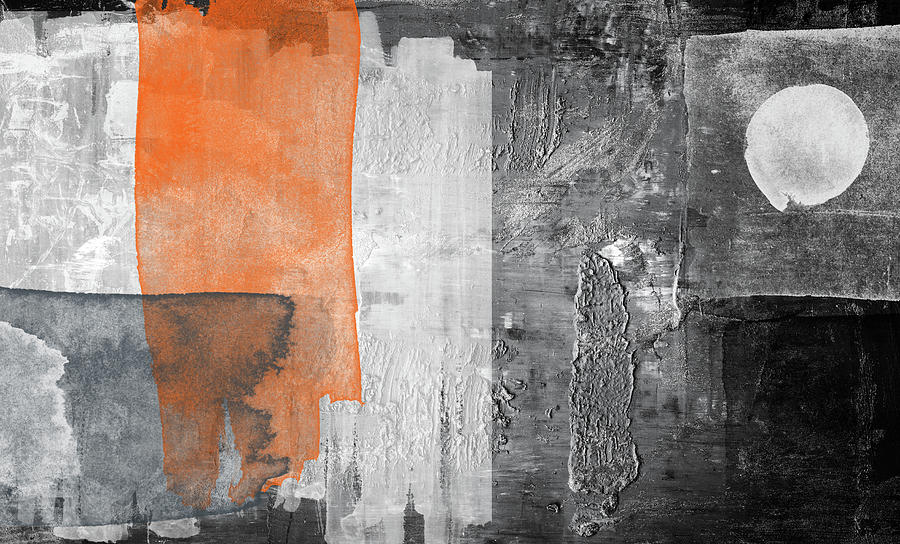 The Letter - Black White And Orange Modern Abstract Art Painting Painting by Modern Abstract
