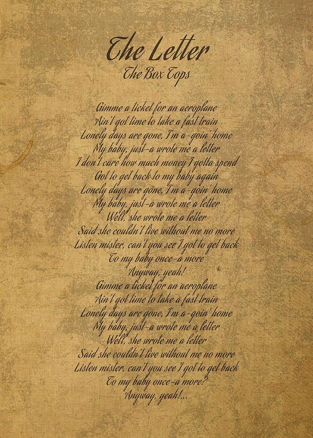 The Letter by The Box Tops Vintage Song Lyrics on Parchment Mixed Media ...