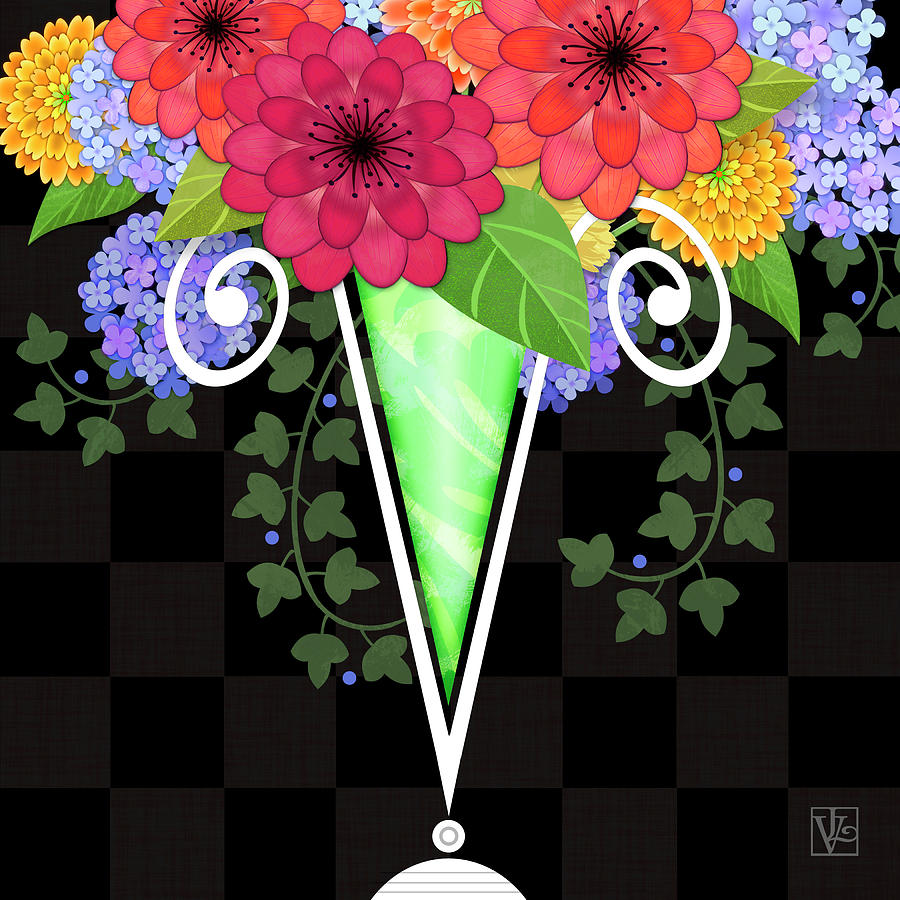 Still Life Digital Art - The Letter V for Vase of Various Flowers by Valerie Drake Lesiak