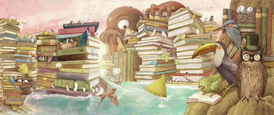 Bird Drawing - The Library Islands by Eric Fan