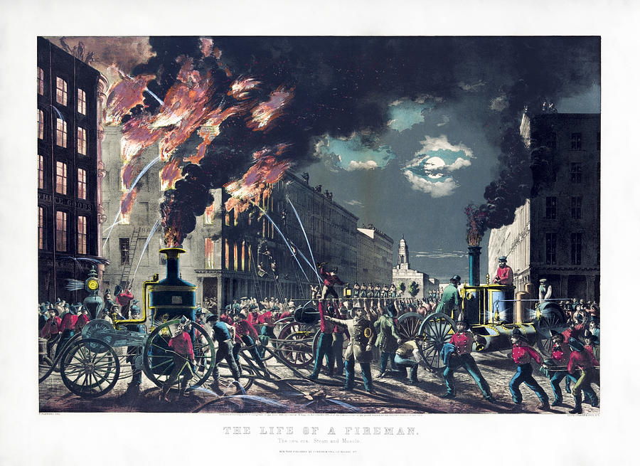 The Life Of A Fireman - The New Era - Steam And Muscle - Circa 1861 Painting by War Is Hell Store