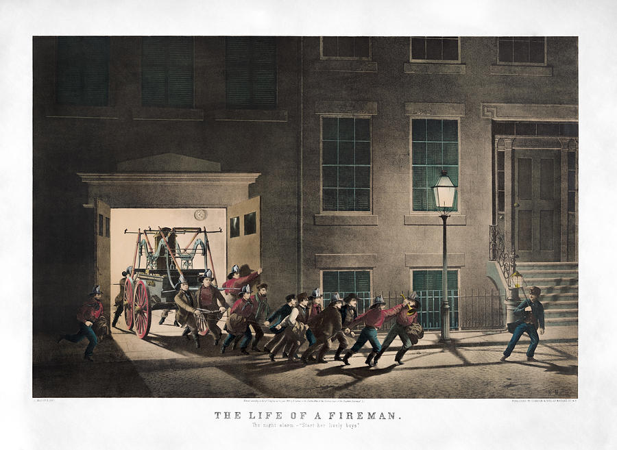 The Life Of A Fireman - The Night Alarm - Circa 1854 Painting by War Is Hell Store