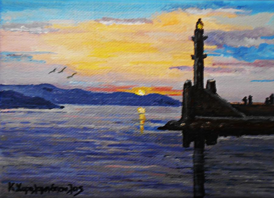 The Lighthouse Of Port In Chania-greece Painting