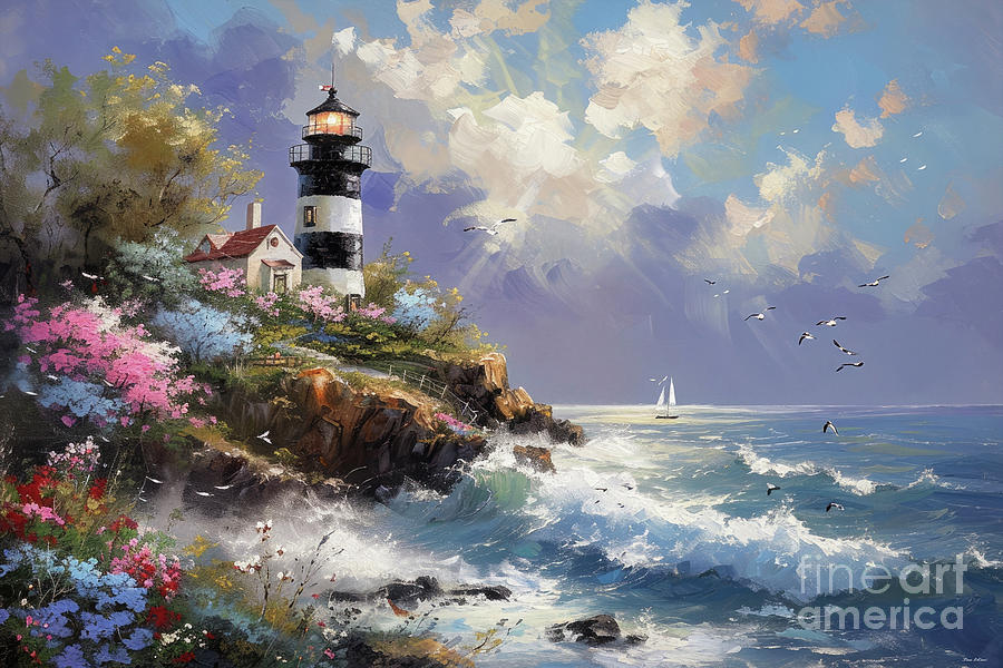 The Lighthouse On The Cliffs Painting