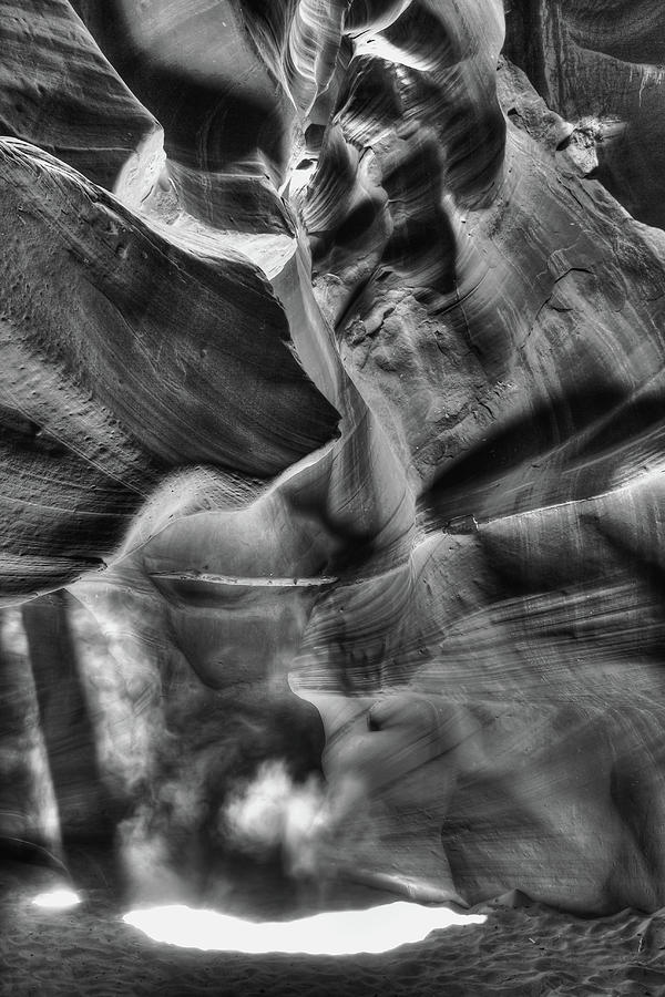 The Lights Within - Upper Antelope Canyon Black and White Photograph by Gregory Ballos