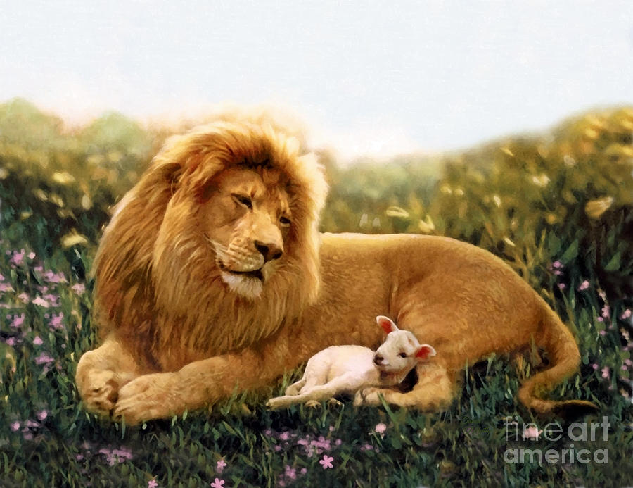 The Lion And The Lamb Digital Painting Mixed Media by Sandi OReilly
