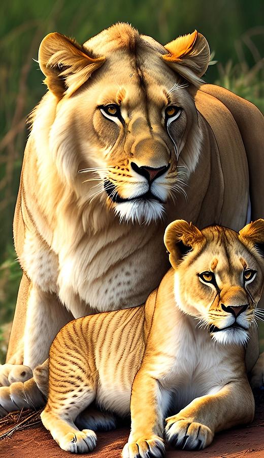 A I The Lioness and Her Cub Digital Art by Denise F Fulmer