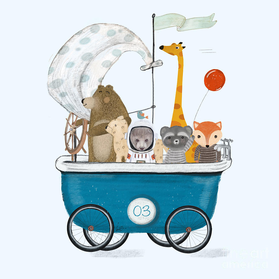 Woodland Animals Painting - The Little Bath Cart by Bri Buckley