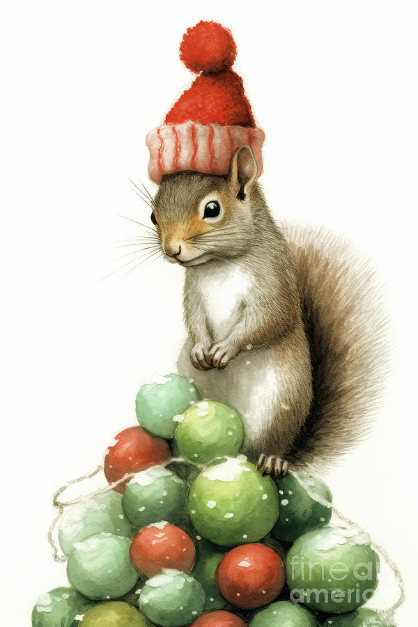 Christmas Painting - The Little Christmas Squirrel by Tina LeCour