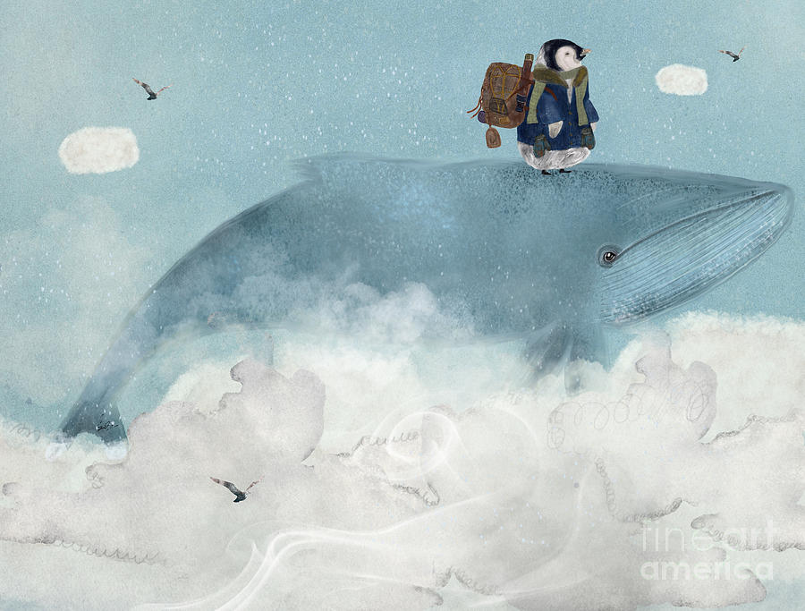 The Little Explorer And Big Blue Whale  Painting by Bri Buckley