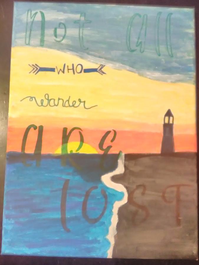 Sunset Painting - The little Lighthouse infront of the sun by Kelsie Vittitow