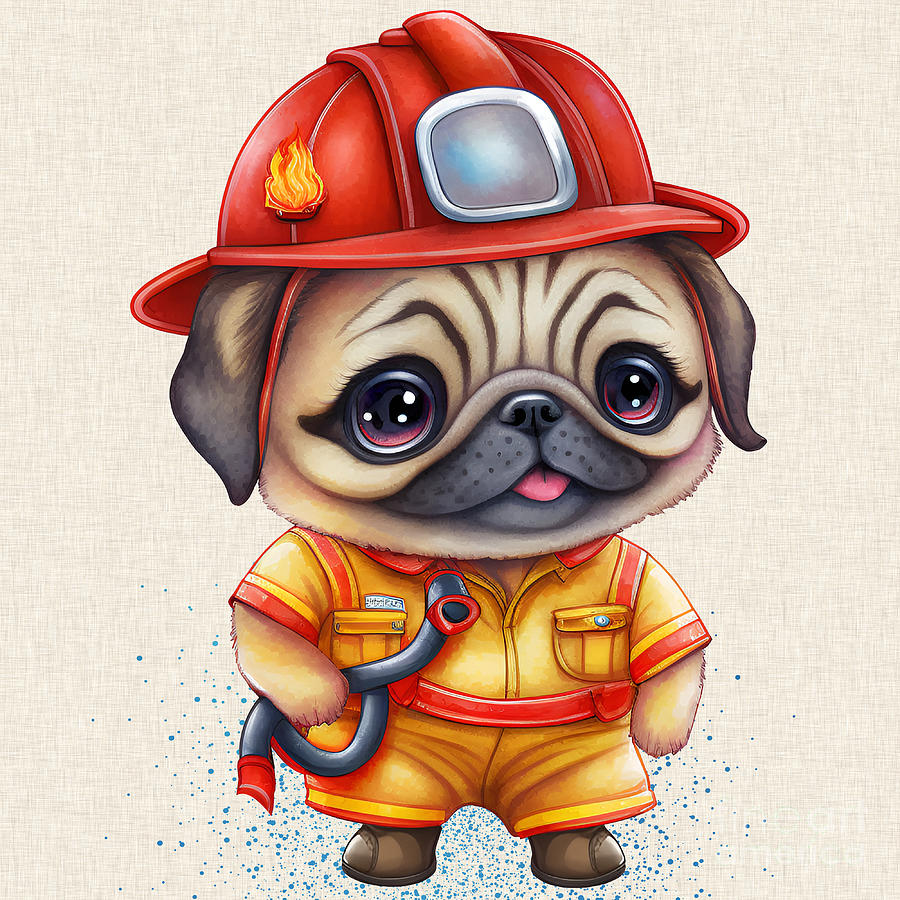 The Little Pug Fireman Digital Art By Hanna J Henderson Fine Art America