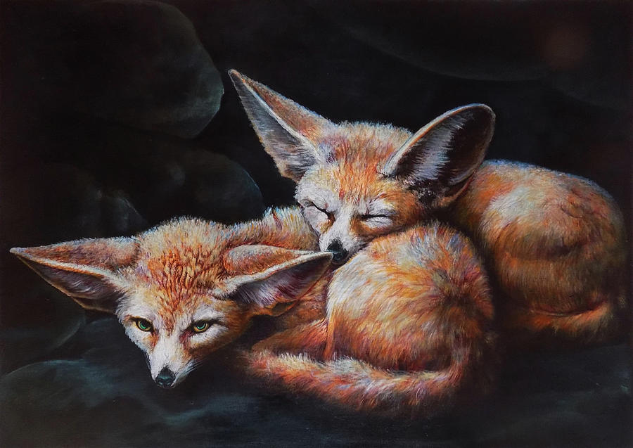 The Red Fox Painting - The Little Red Foxes by Asp Arts