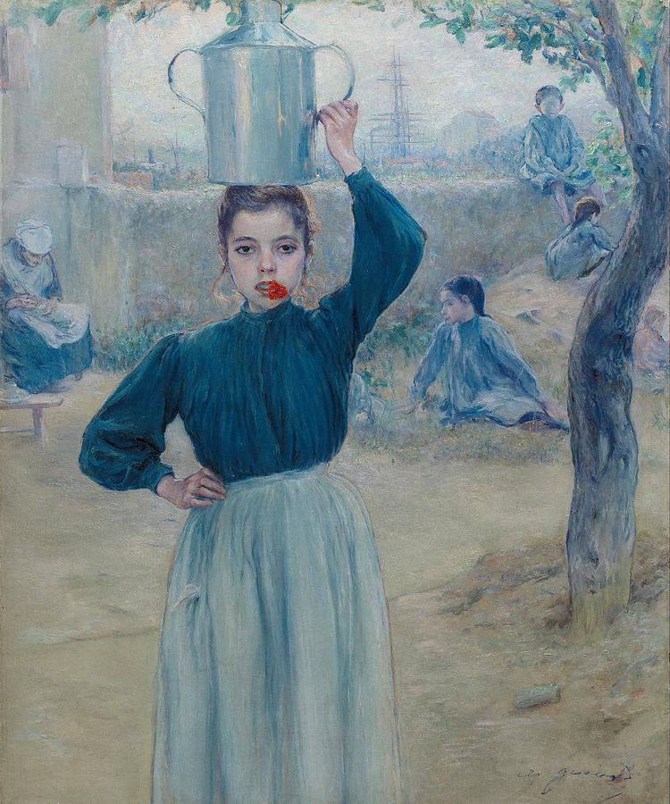 Fall Painting - The Little Village Girl with Red Carnation #1 by Adolfo Guiard