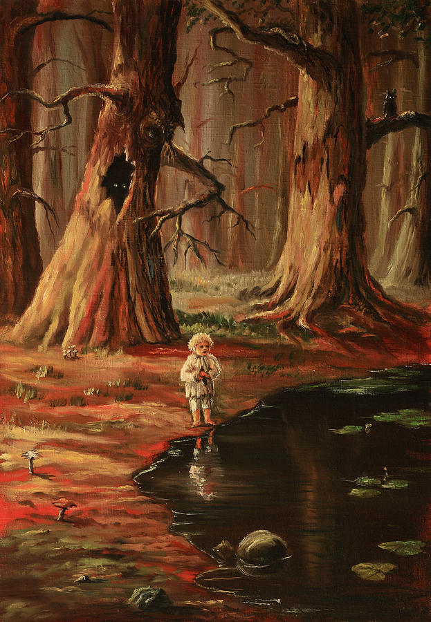 The lonely kid in a wood Drawing by Pobytov